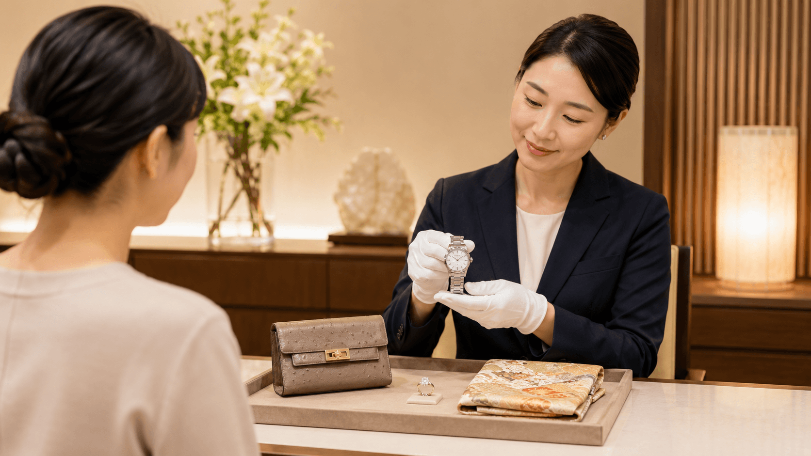 丁寧に査定するスタッフ
